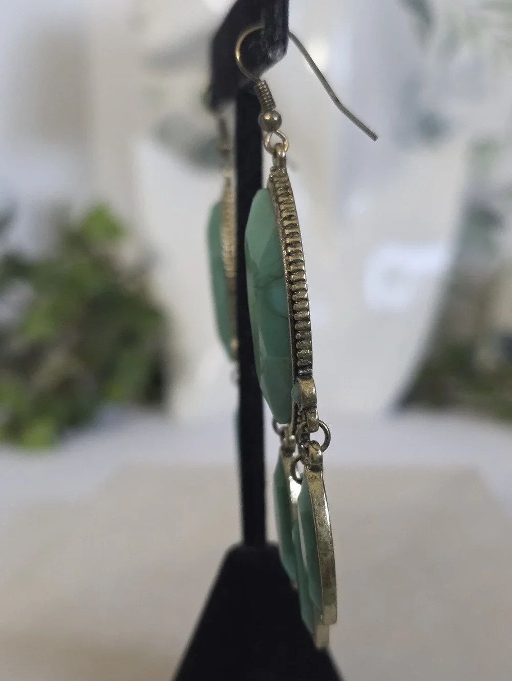 Stony Boho Turquoise Chandelier Dangle Earrings Antique Brass Southwest